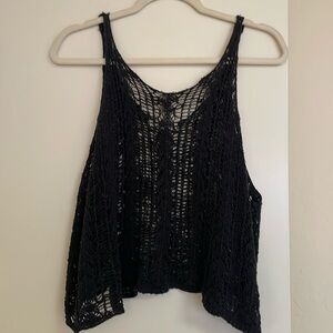 Knit beach coverup black see through top